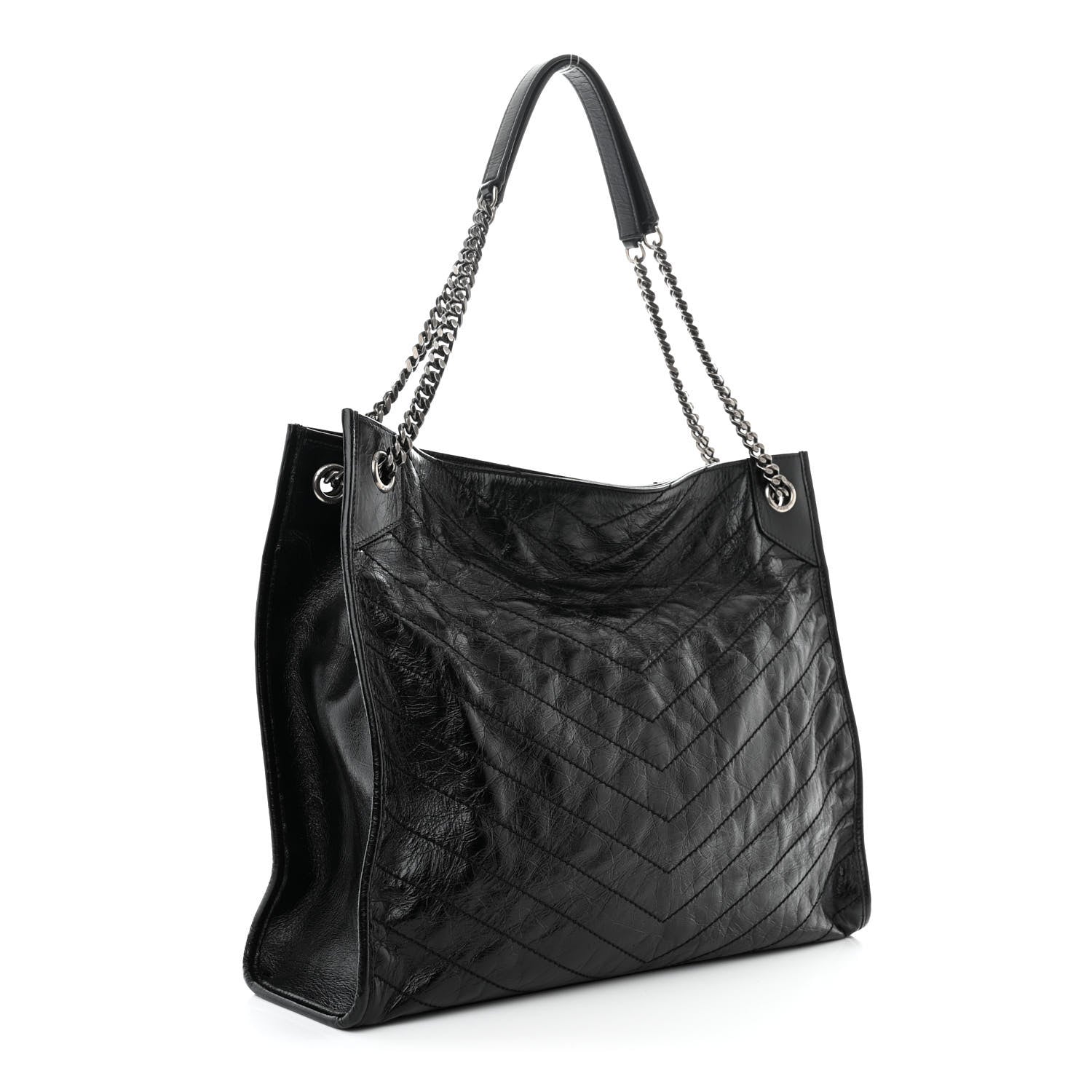Saint Laurent Crinkled Calfskin Matelasse Monogram Large Niki Shopper Tote Black 3 of 11
