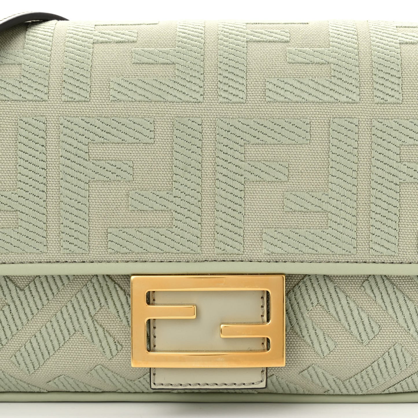 Canvas Vitello King FF Embroidered Baguette Green Tea