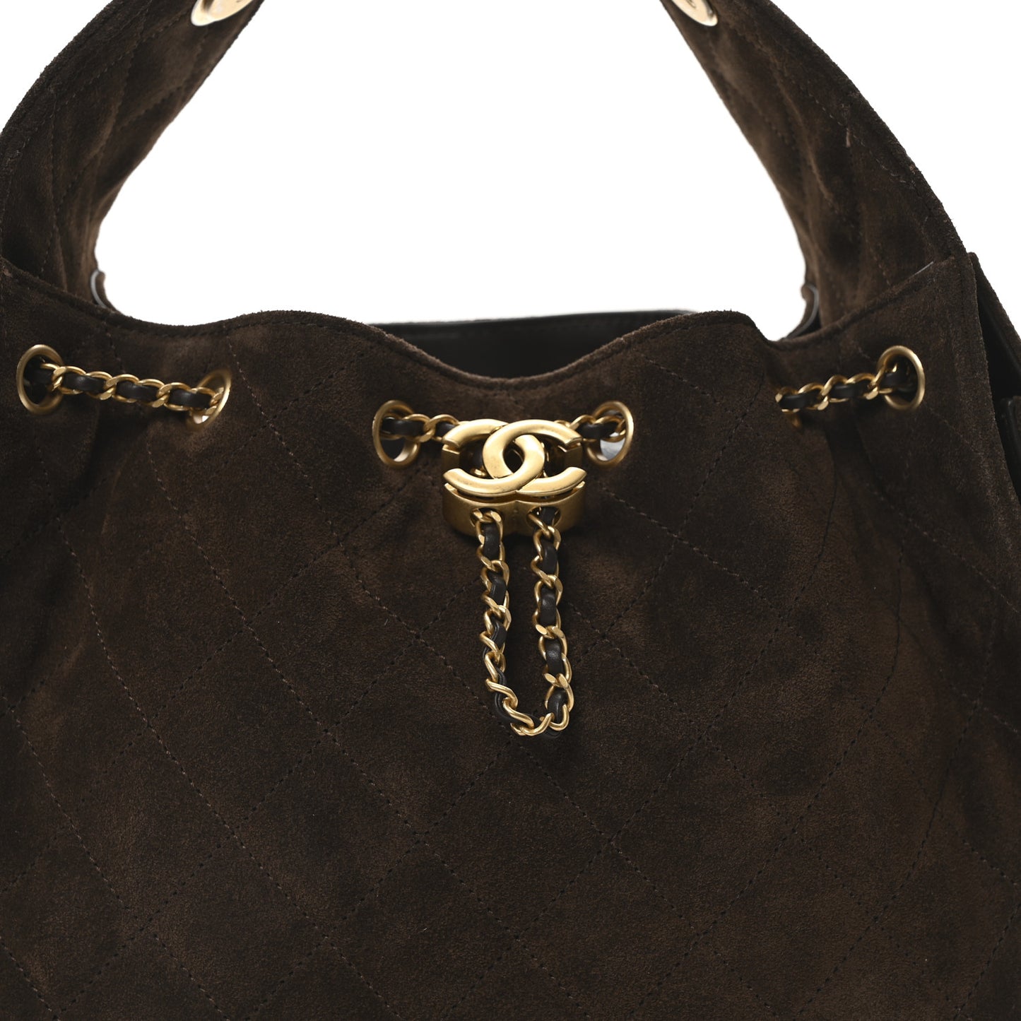 Suede Quilted Small Chanel 25 Handbag Dark Brown