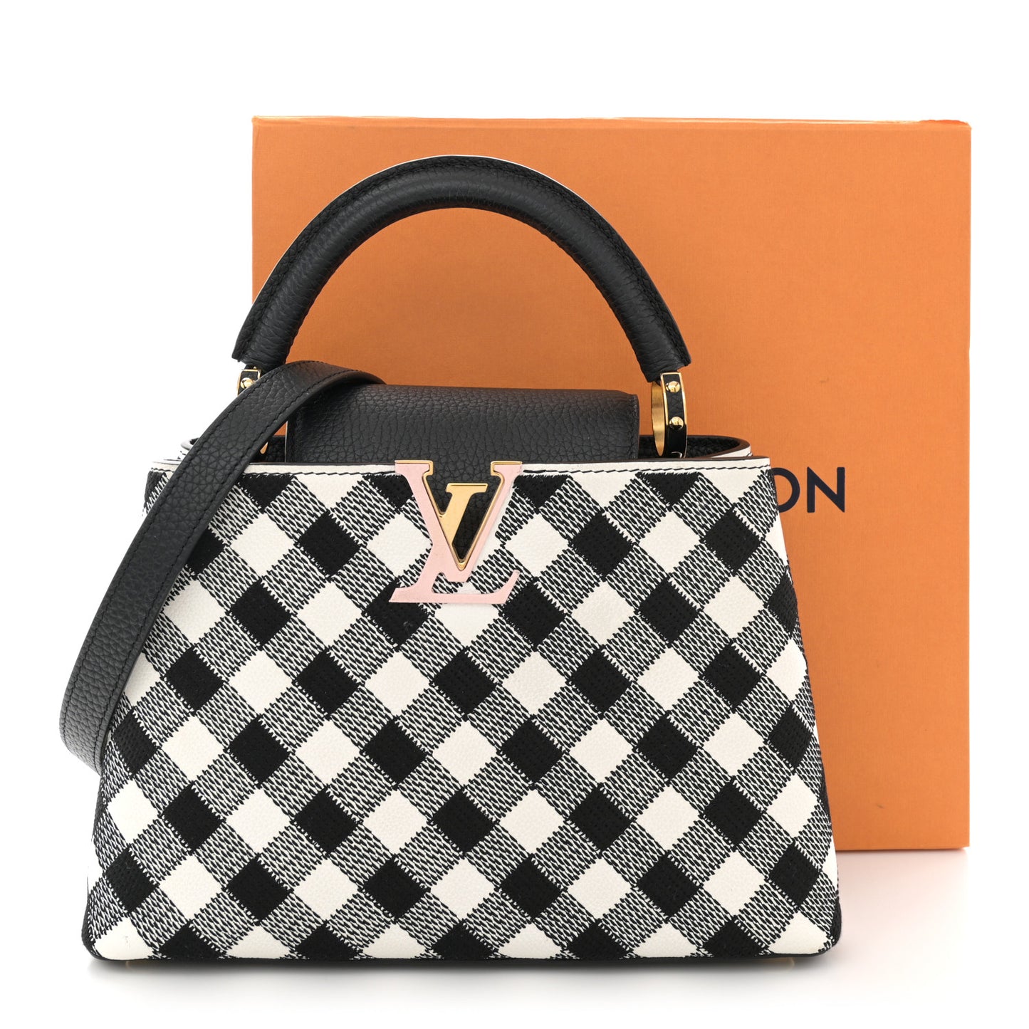 Taurillon Embroidered Vichy Capucines BB Black White