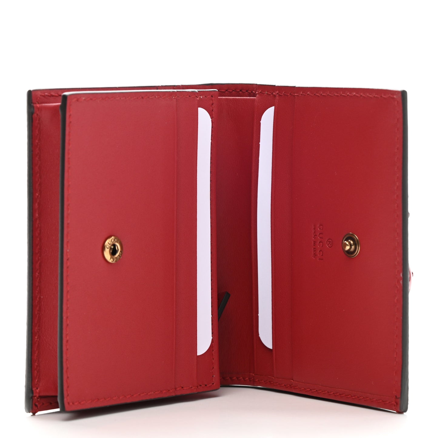 GG Supreme Monogram Cherry Embellished Card Case Wallet Hibiscus Red