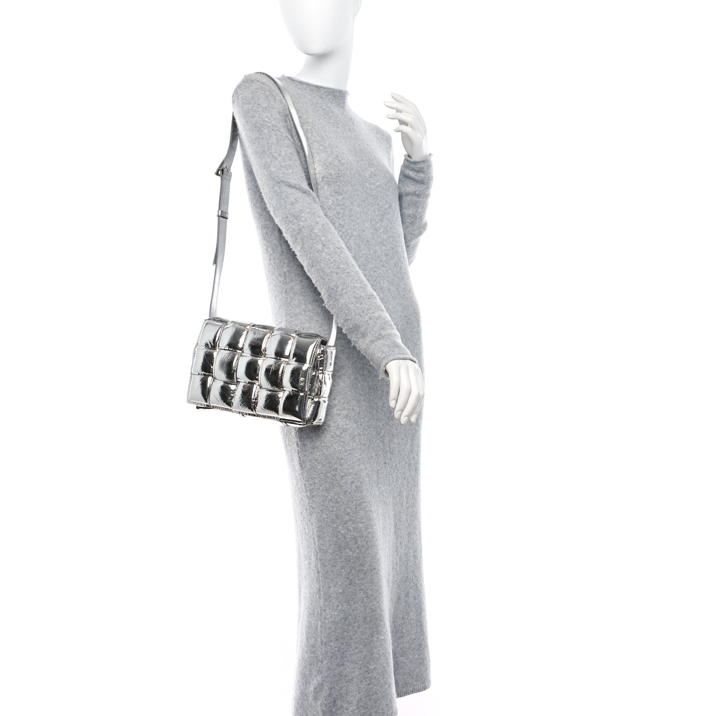 Metallic Lambskin Padded Cassette Crossbody Bag Silver