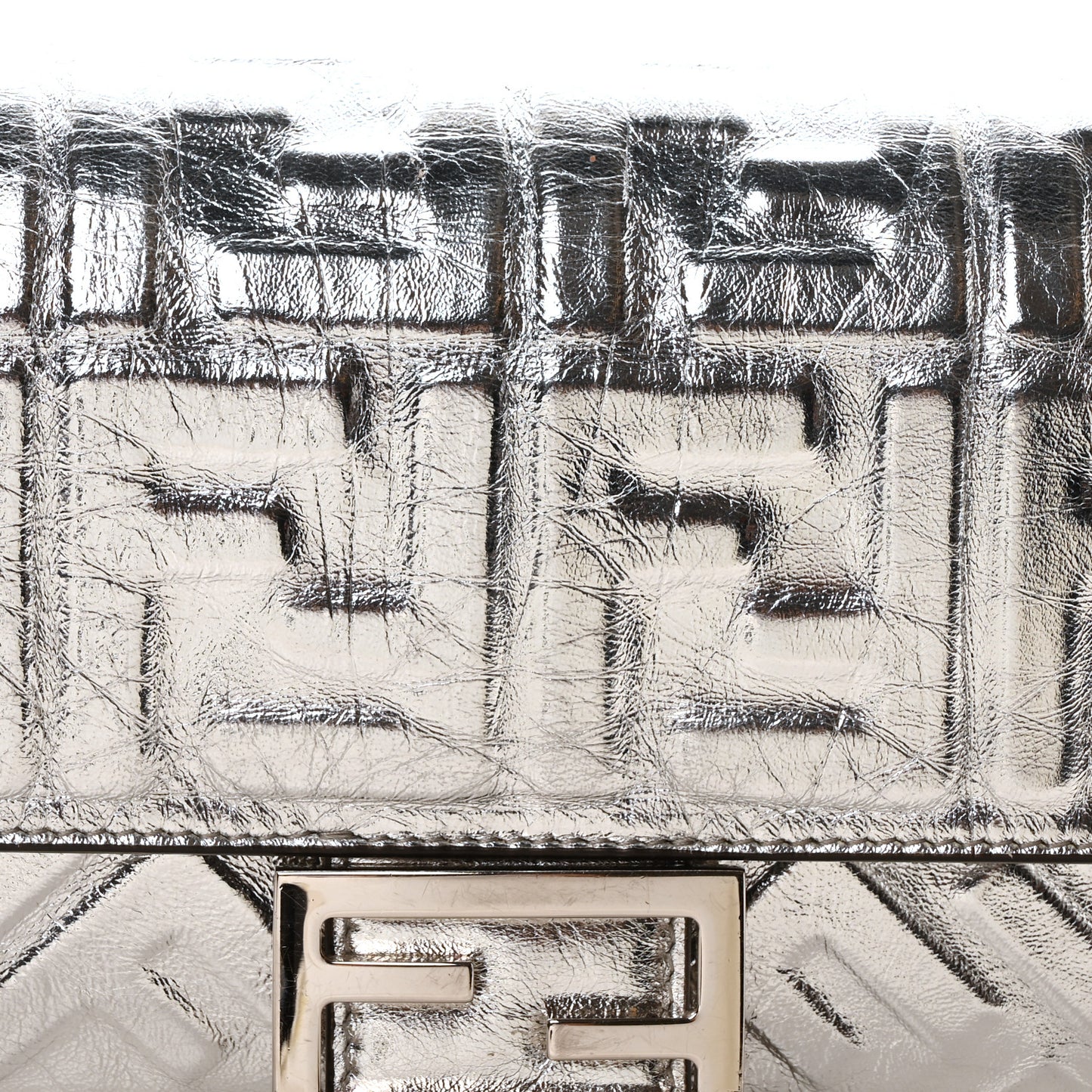 Vitello Catalan Mirror FF 1974 Embossed Baguette Argento