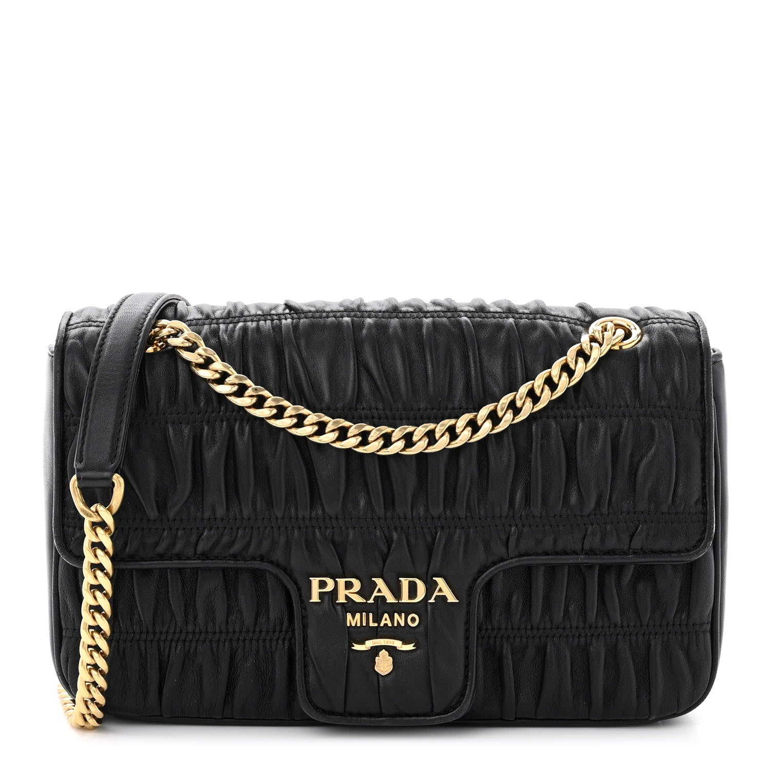 Prada Nappa Gaufre Medium Chain Flap Shoulder Bag Black 1439045 