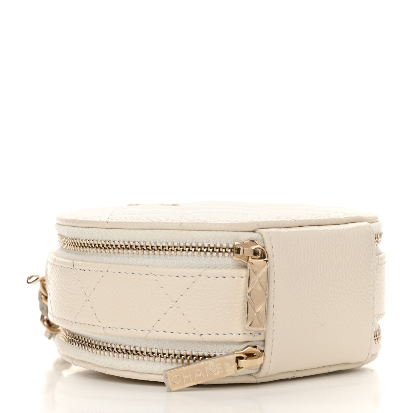 Caviar Quilted Round Handle With Care Vanity With Chain White