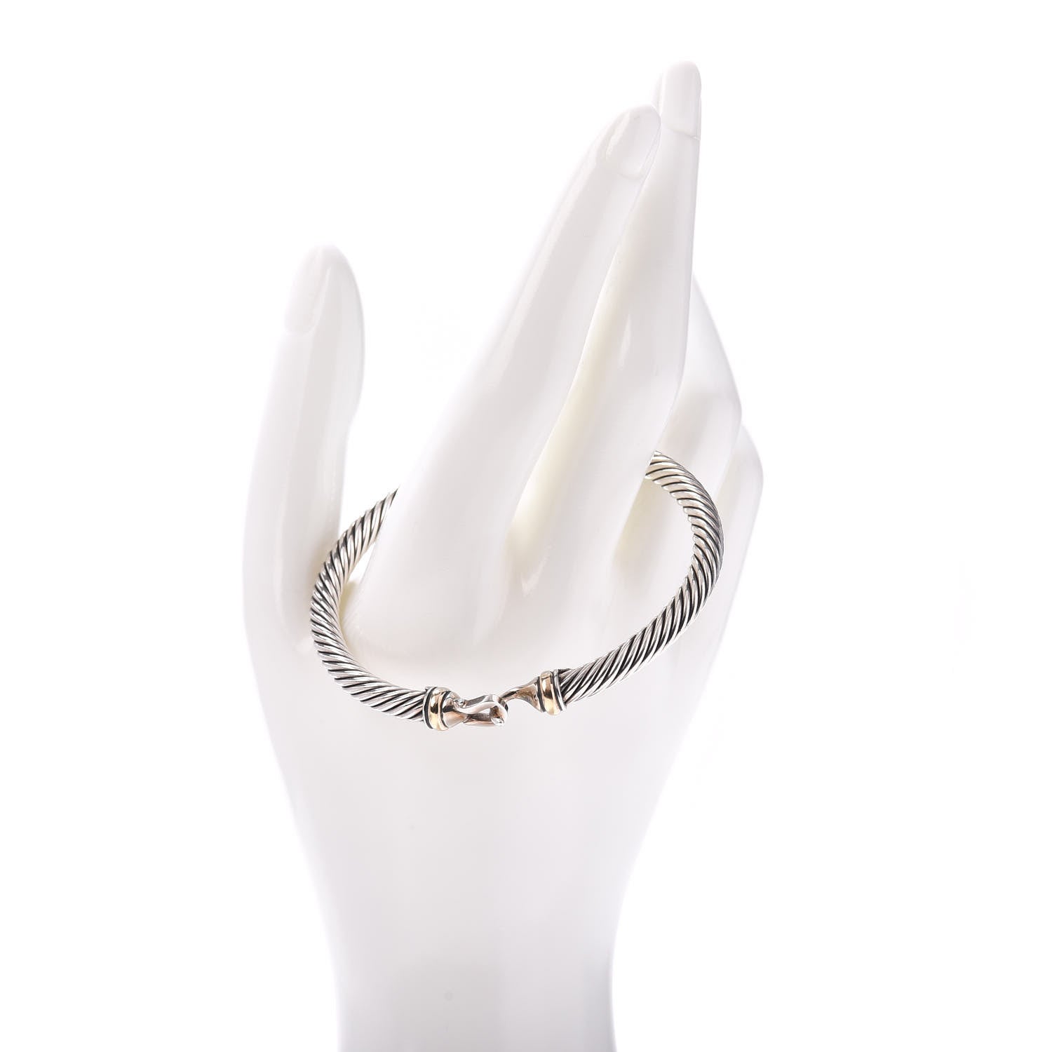 David Yurman Sterling Silver 18K Yellow Gold 5mm Cable Classic Buckle Bracelet 2 of 4