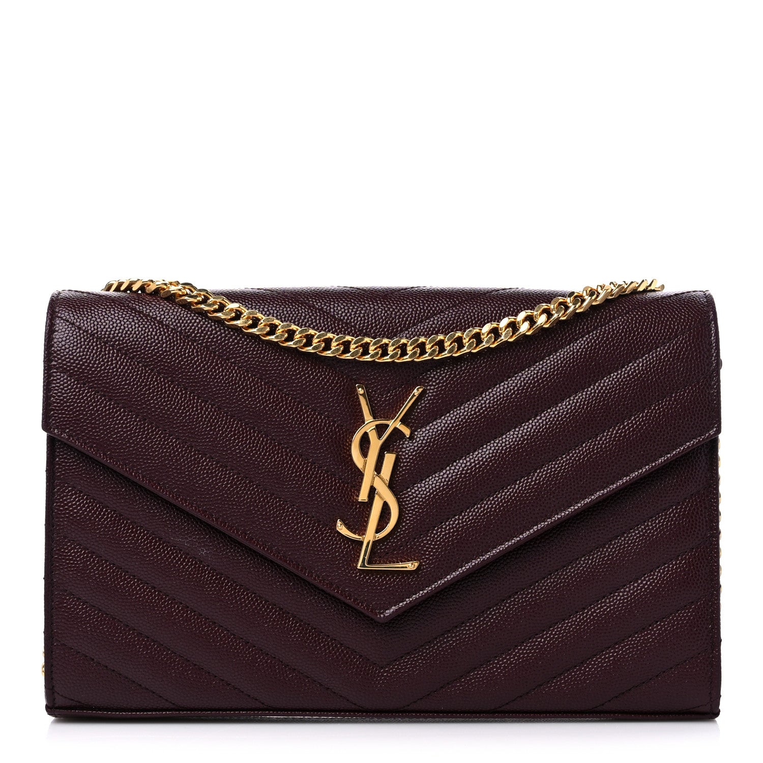 Saint Laurent Grain De Poudre Matelasse Chevron Monogram Chain Wallet Rouge Legion 1 of 9