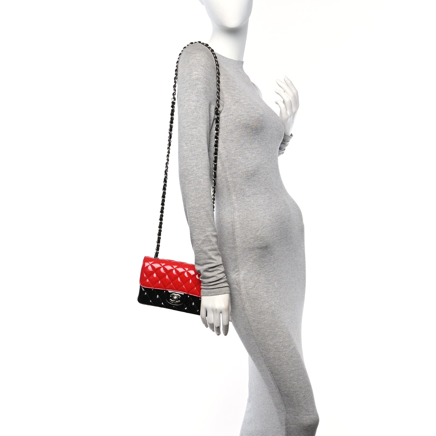 Patent Calfskin Quilted Bi-Color Mini Rectangular Flap Black Red