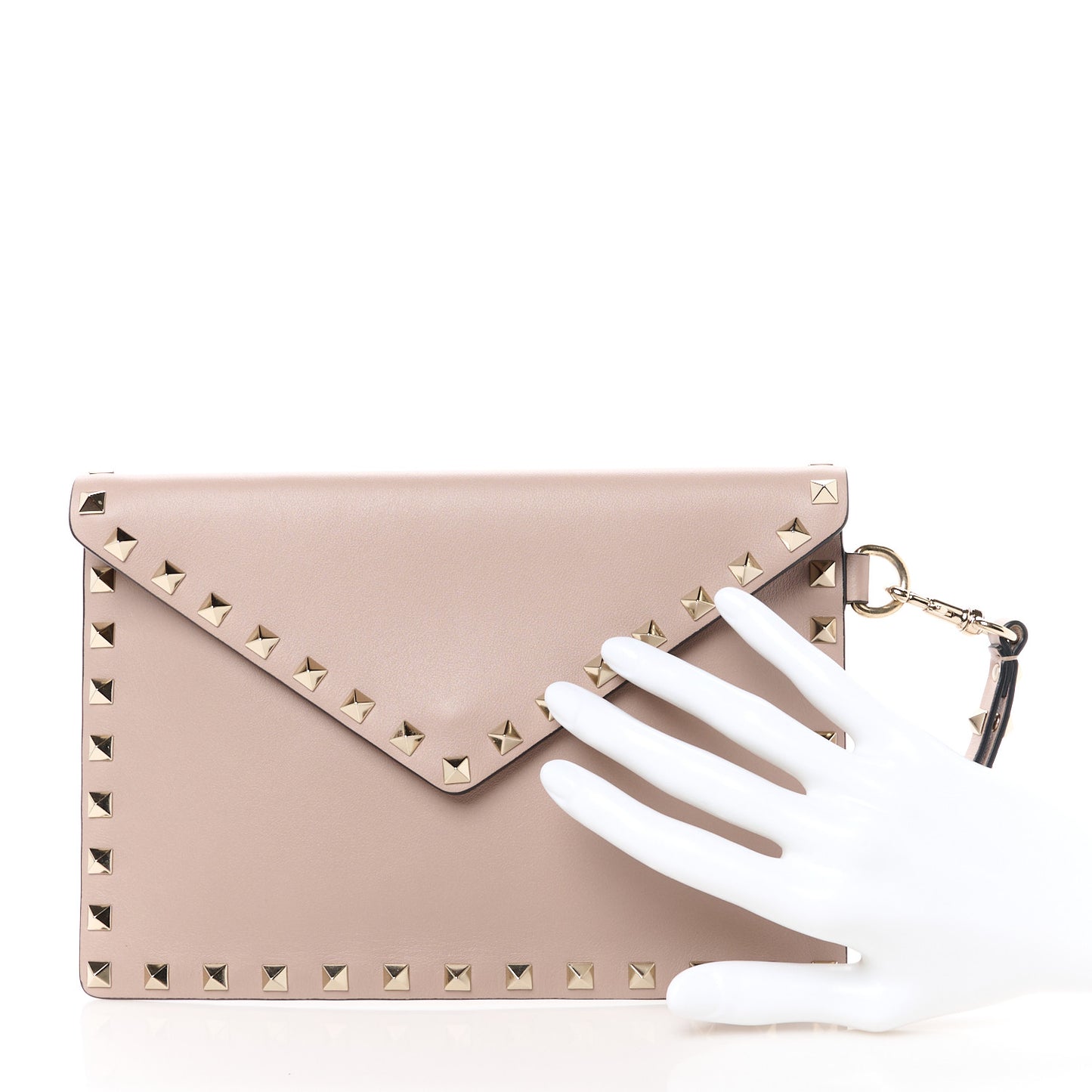 Vitello Medium Rockstud Envelope Flat Wristlet Pouch Poudre