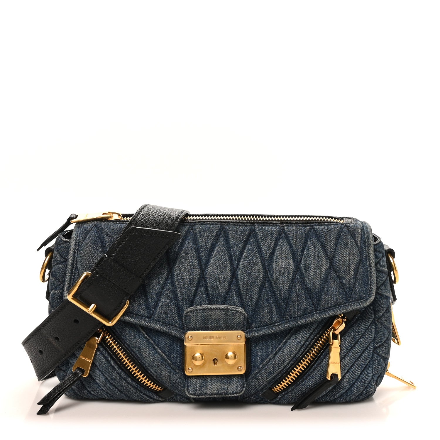 Miu Miu Denim Matelasse Biker Shoulder Bag Avio 1902605 – FASHIONPHILE