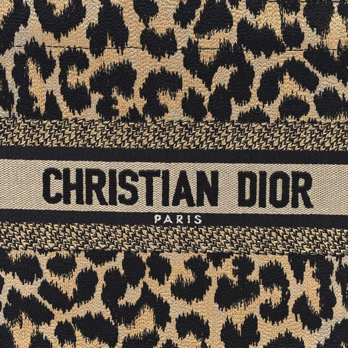 Canvas Mizza Embroidered Small Leopard Book Tote Beige