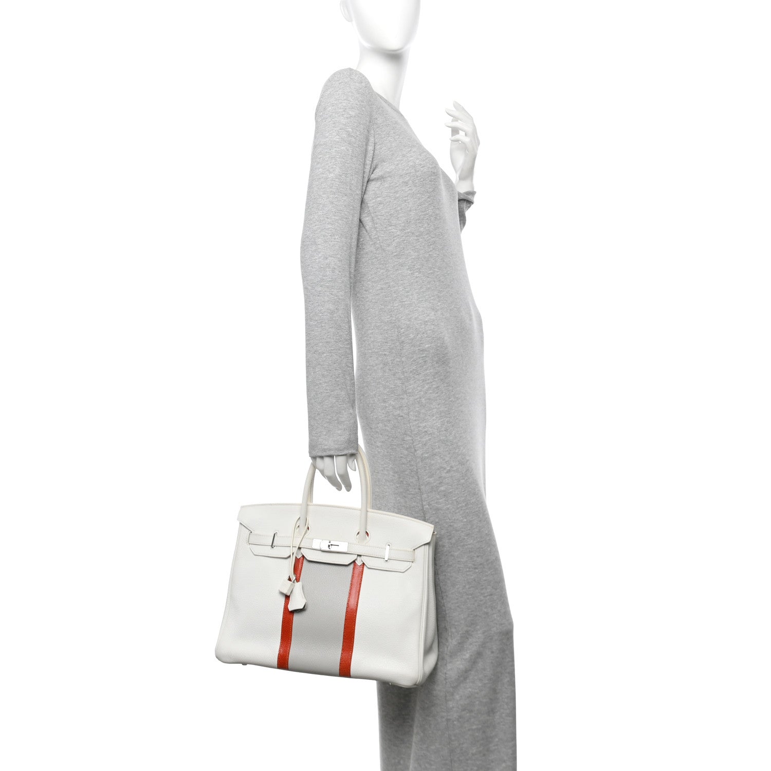 Hermes Taurillon Clemence Lizard Club Birkin 35 Blanc Gris Perle Sanguine 2 of 16