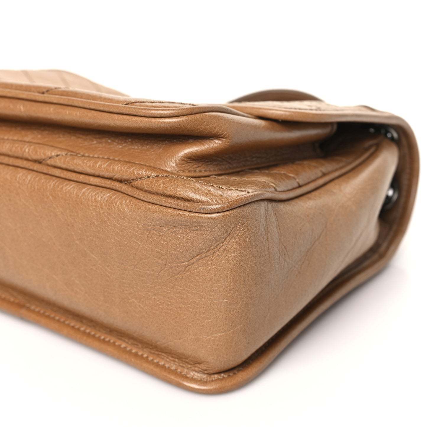 Crinkled Calfskin Matelasse Monogram Medium Niki Chain Satchel Natural Tan