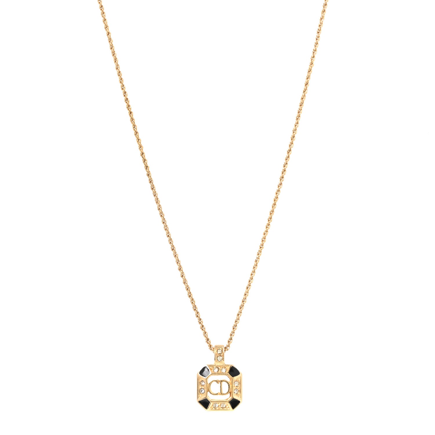 mh/4.28/13=Diorゴールドクリスタル付きチェーンネックレス Christian Dior Metal Crystal CD Necklace Gold Black 1889099