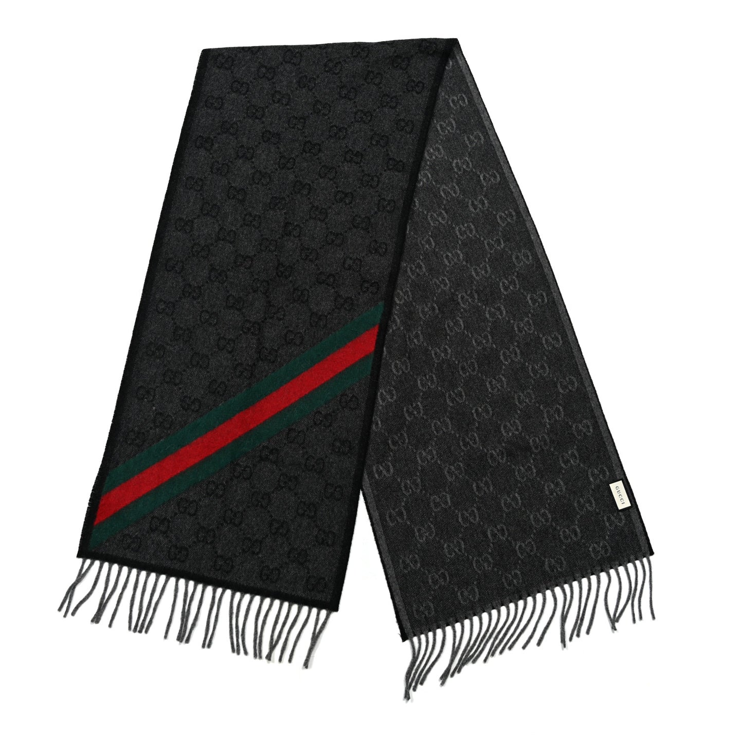 Wool Angora Monogram Web New Nikky Scarf Lead Dark Green