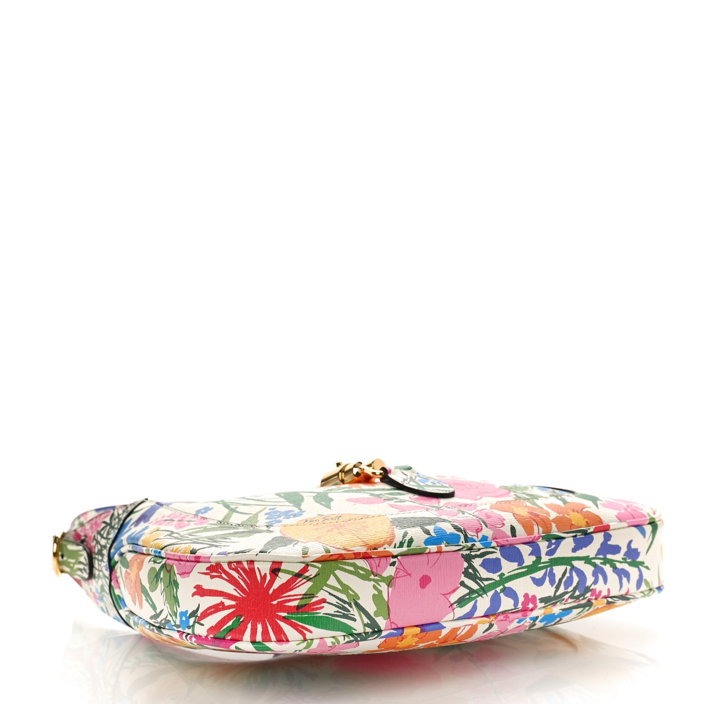 X KEN SCOTT New Shangai Calfskin Jardin D'Avril Floral Print Small Jackie 1961 Hobo Ivory Pink