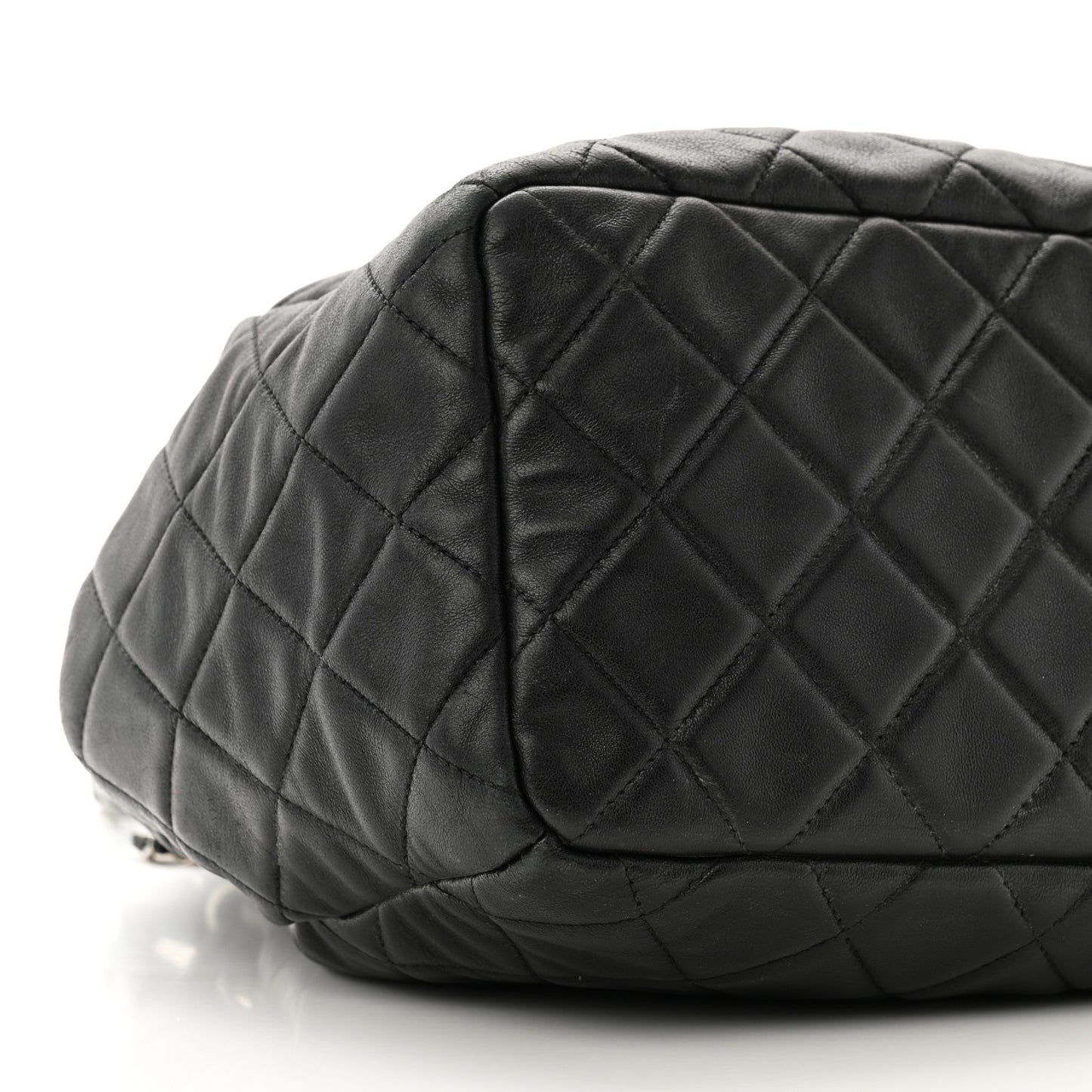 Lambskin Quilted CC Chain Bucket Drawstring Bag Black