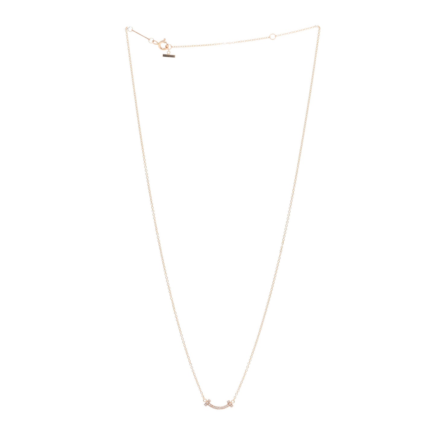 18K Rose Gold Diamond Mini T Smile Pendant Necklace