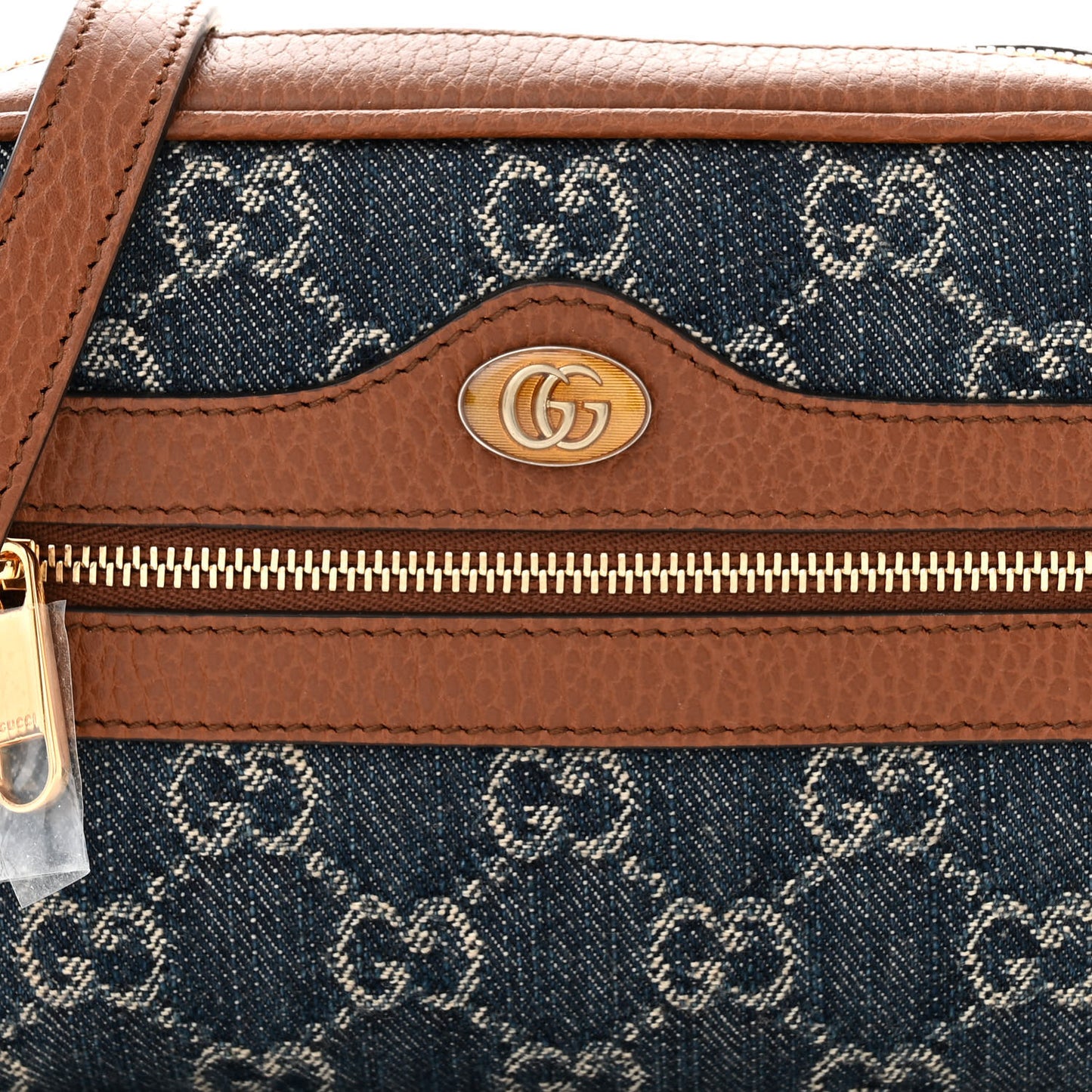 New Denim GG Monogram Dollar Calfskin Mini Ophidia Shoulder Bag Blue Tea Cuir Epilog
