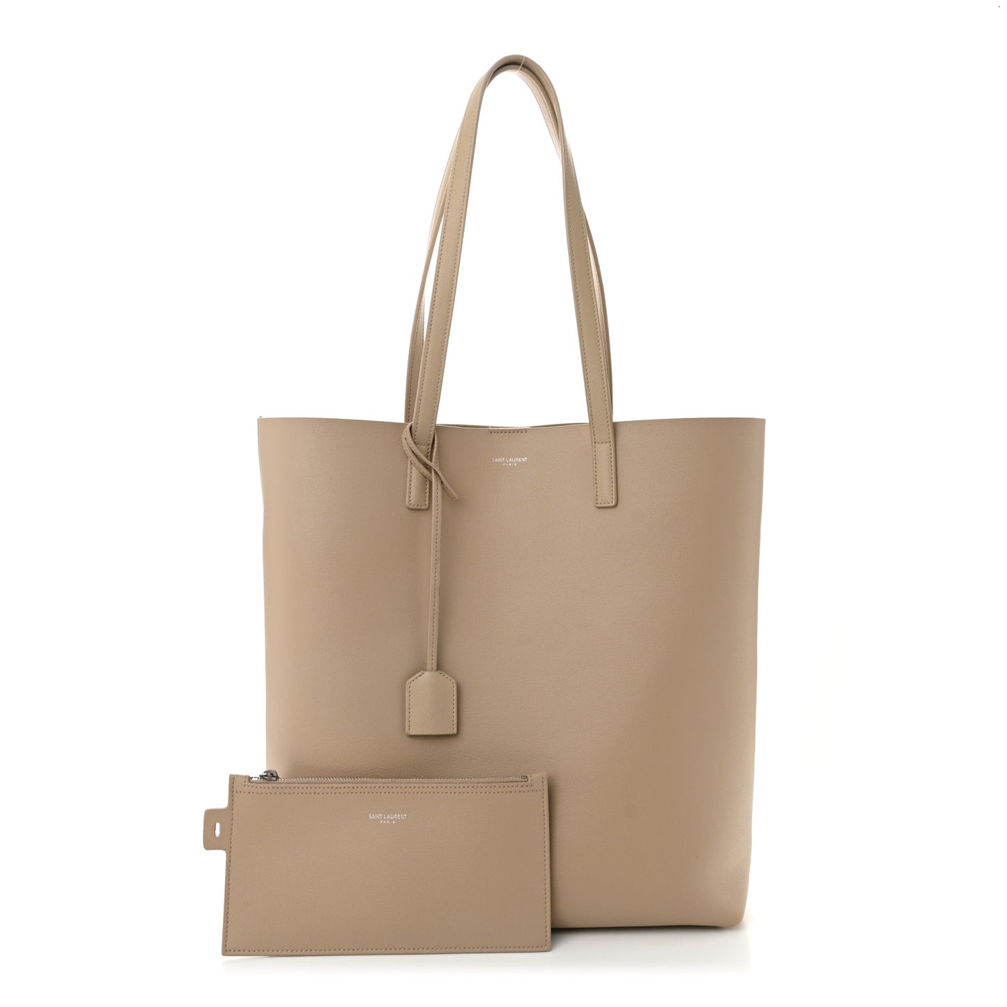 Calfskin North-South Shopping Tote Dark Beige