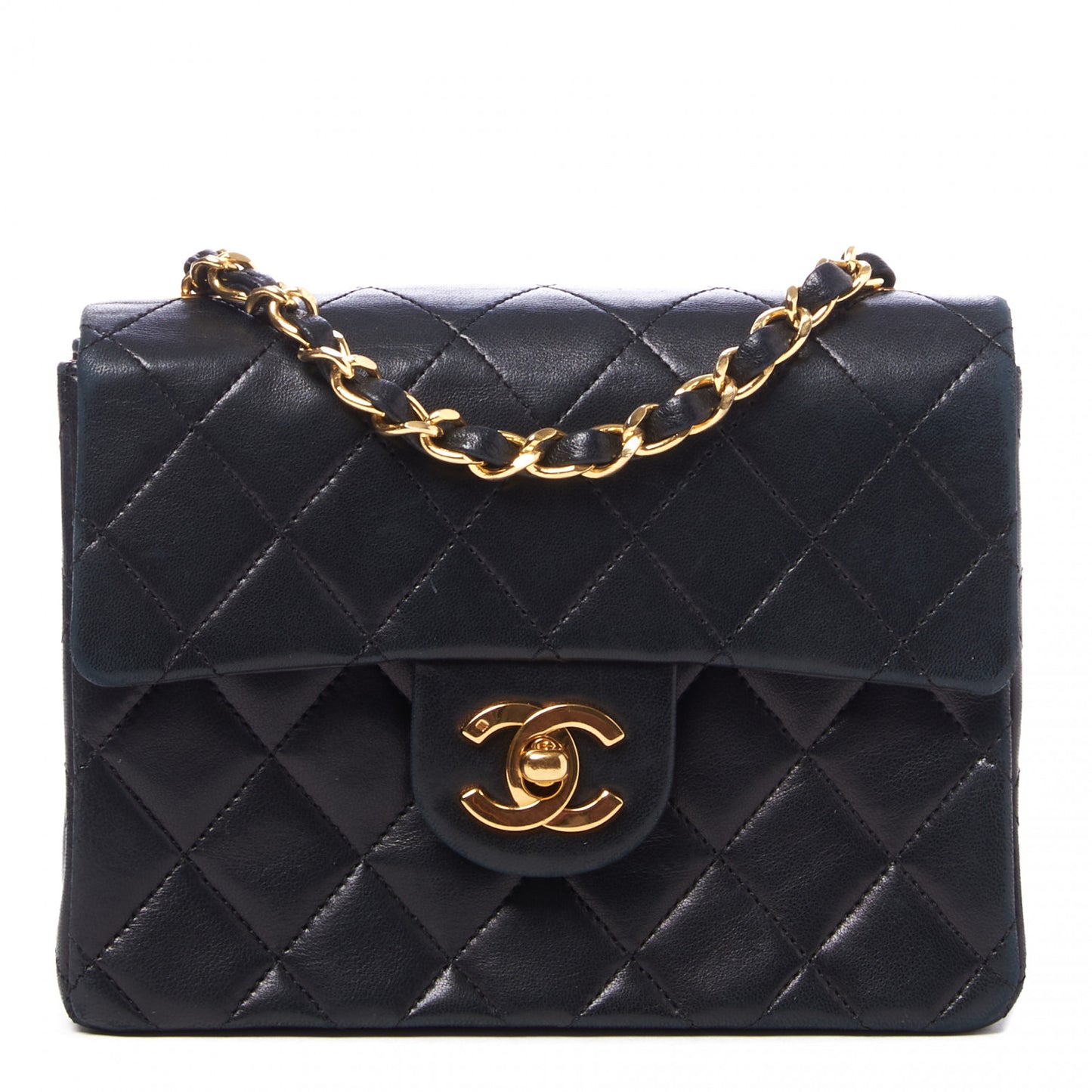Lambskin Quilted Mini Square Flap Black