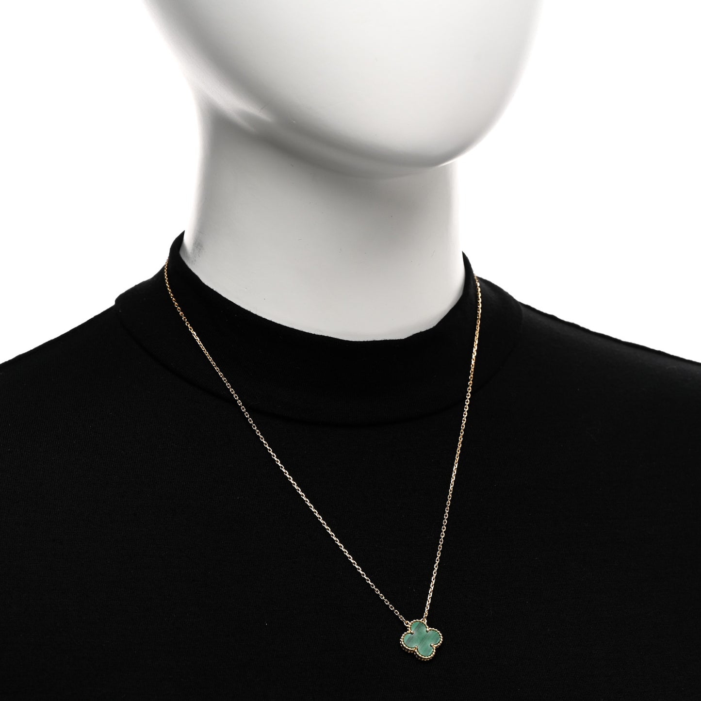 18K Yellow Gold Malachite Vintage Alhambra Pendant Necklace