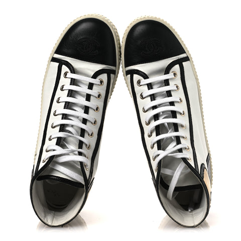 Aged Calfskin Lace Up Cap Toe Sneakers 39.5 White Gold