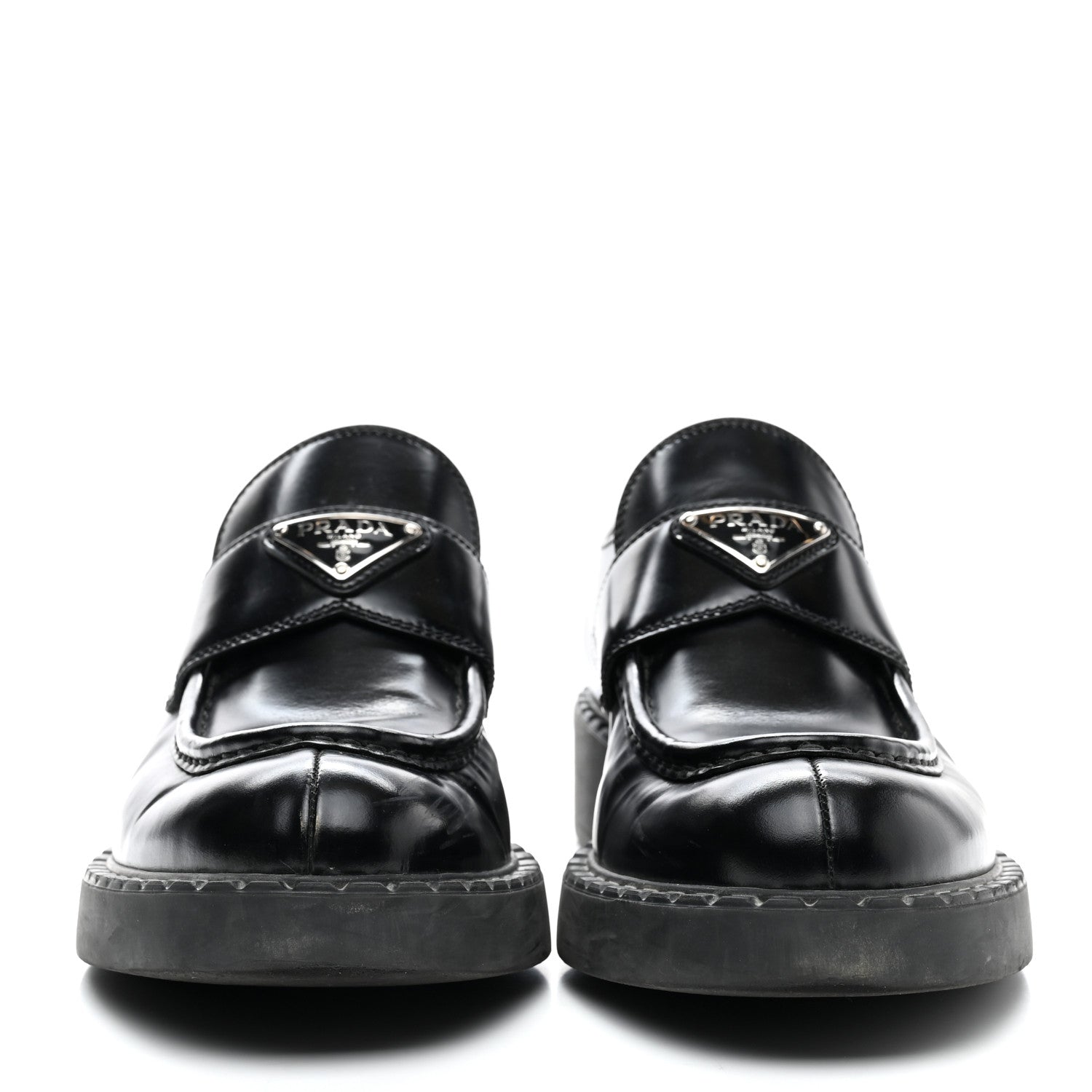Prada Spazzolato Metal Triangle Logo 50mm Loafers 41 Black 2 of 11