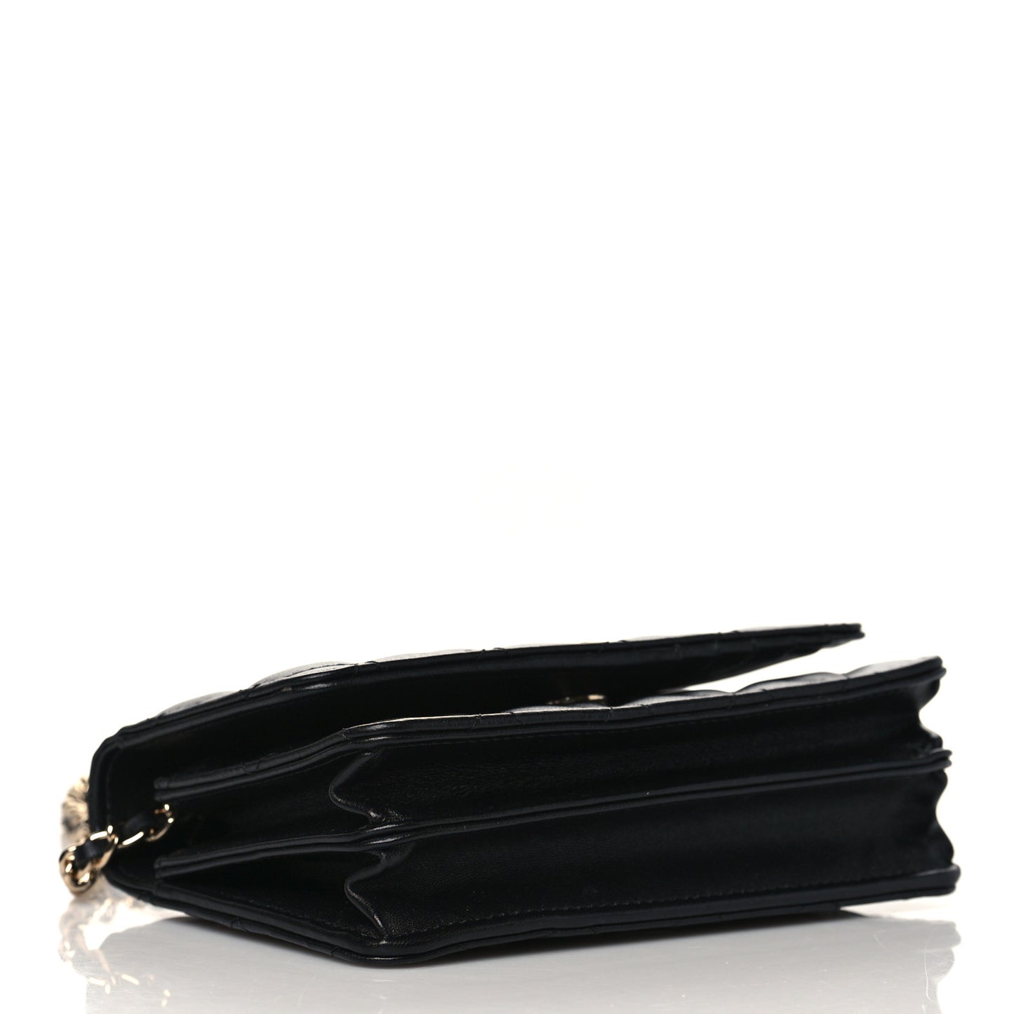 Lambskin Quilted Mini Camellia Bow Wallet On Chain WOC Black
