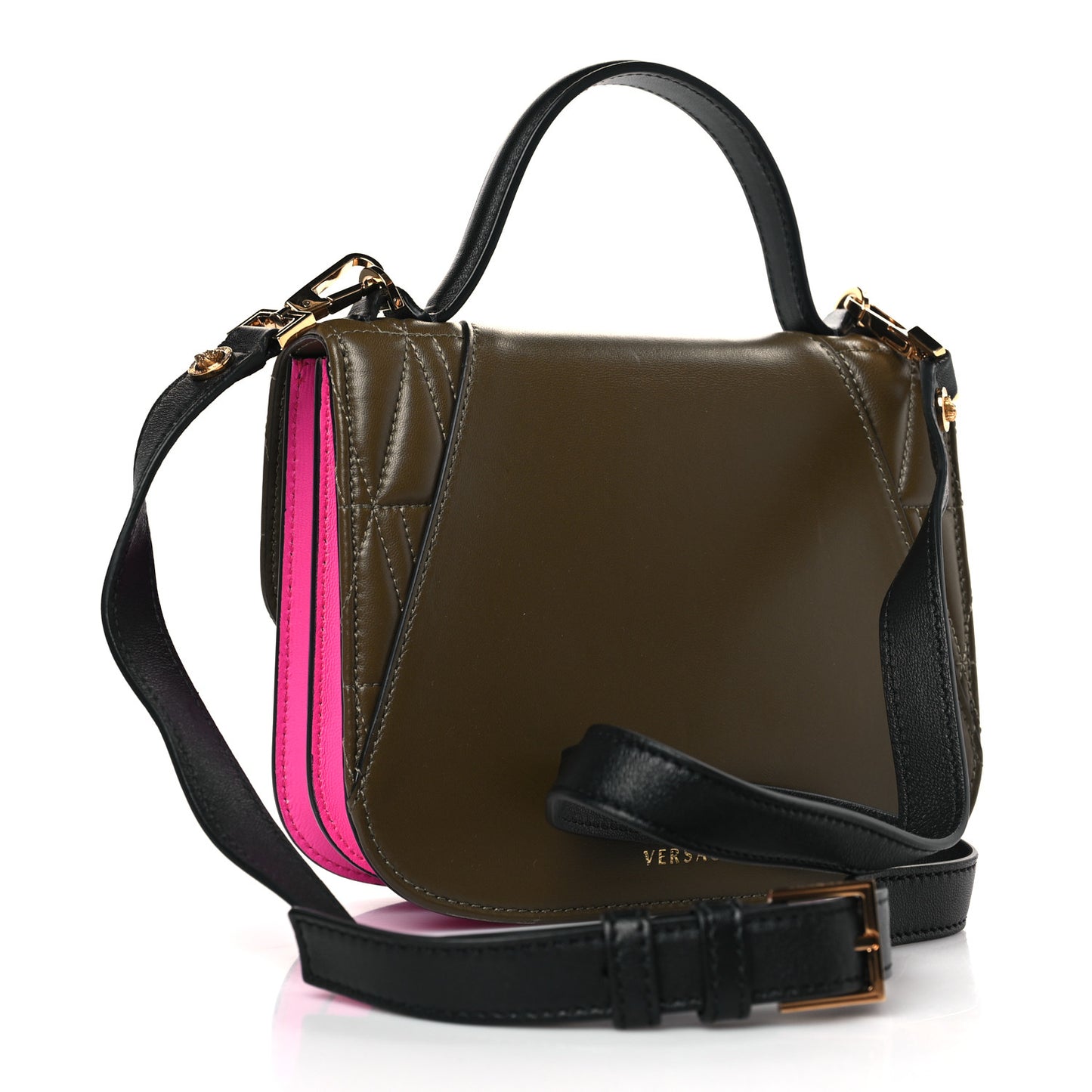 Vitello Barocco Virtus Small Top Handle Shoulder Bag Green Pink