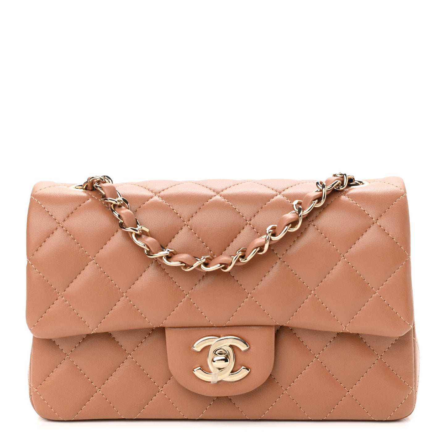 Lambskin Quilted Mini Rectangular Flap Brown