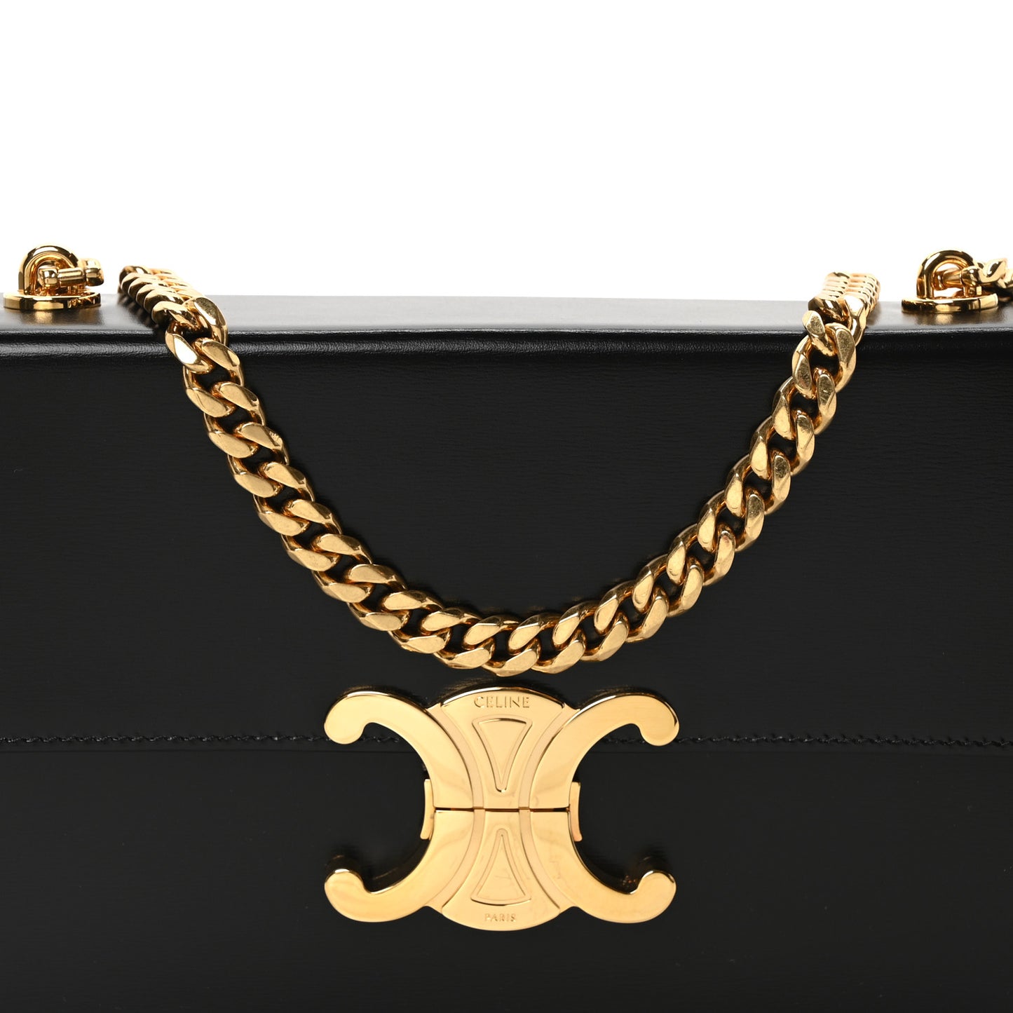 Shiny Calfskin Triomphe Chain Box Bag Black