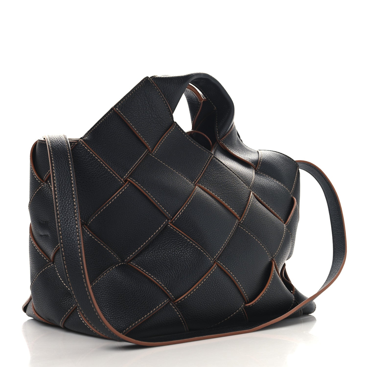 Loewe Soft Grained Calfskin Woven Basket Bag Black Tan 3 of 12