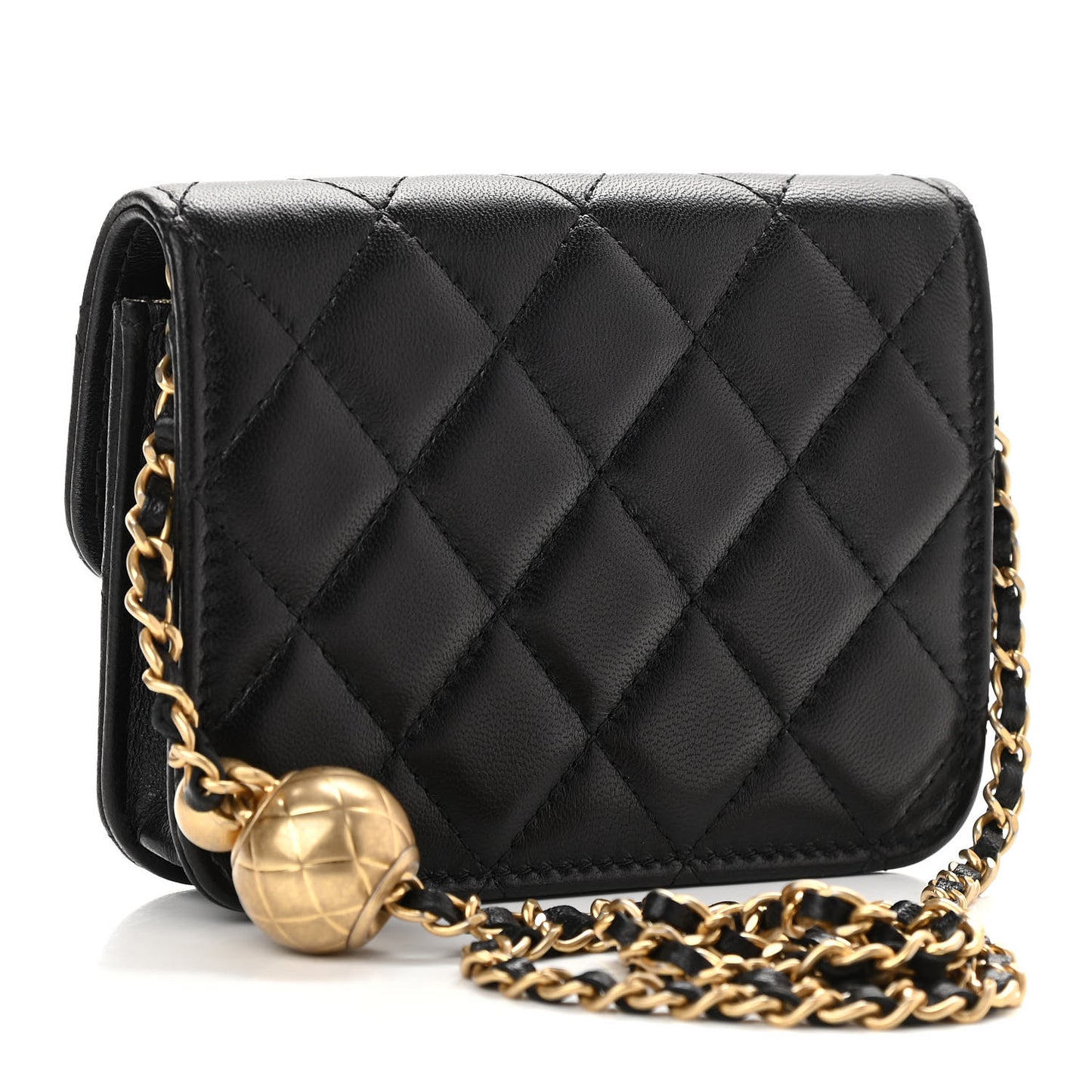 Lambskin Quilted Pearl Crush Clutch With Chain Black
