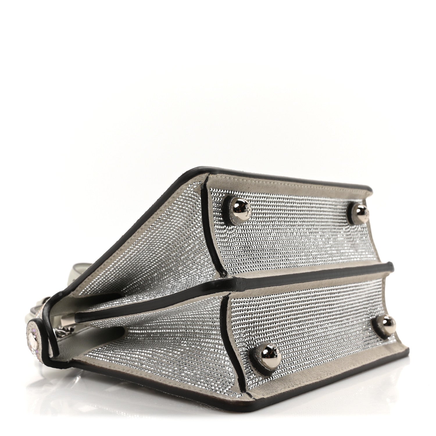 Fendi Iridescent Crystal Vitello Laminato Suede FF Petite Peekaboo I SEE U Satchel Cappuccino 4 of 10