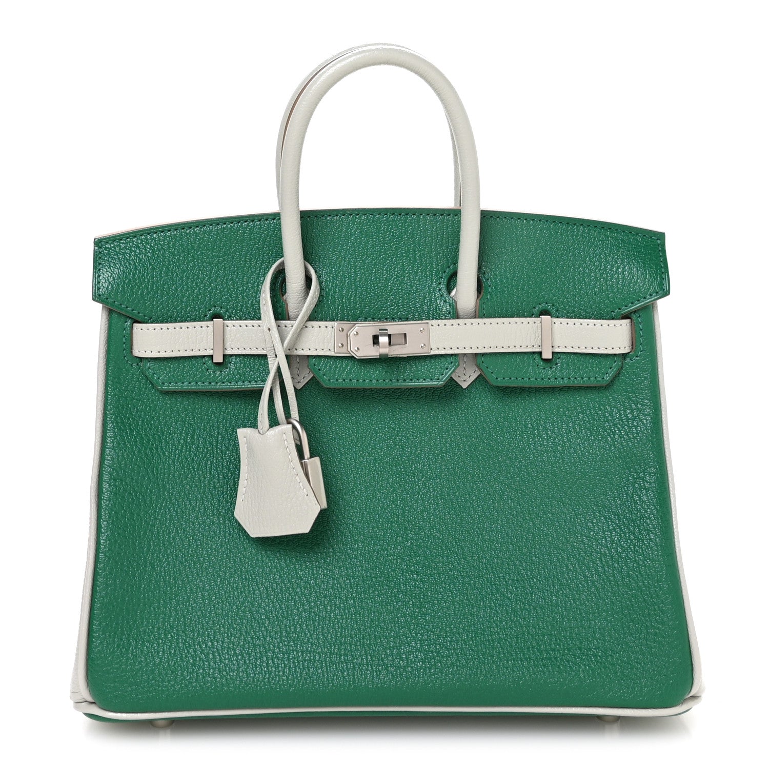 Hermes Chevre Mysore Horseshoe Birkin 25 Vert Vertigo Gris Perle