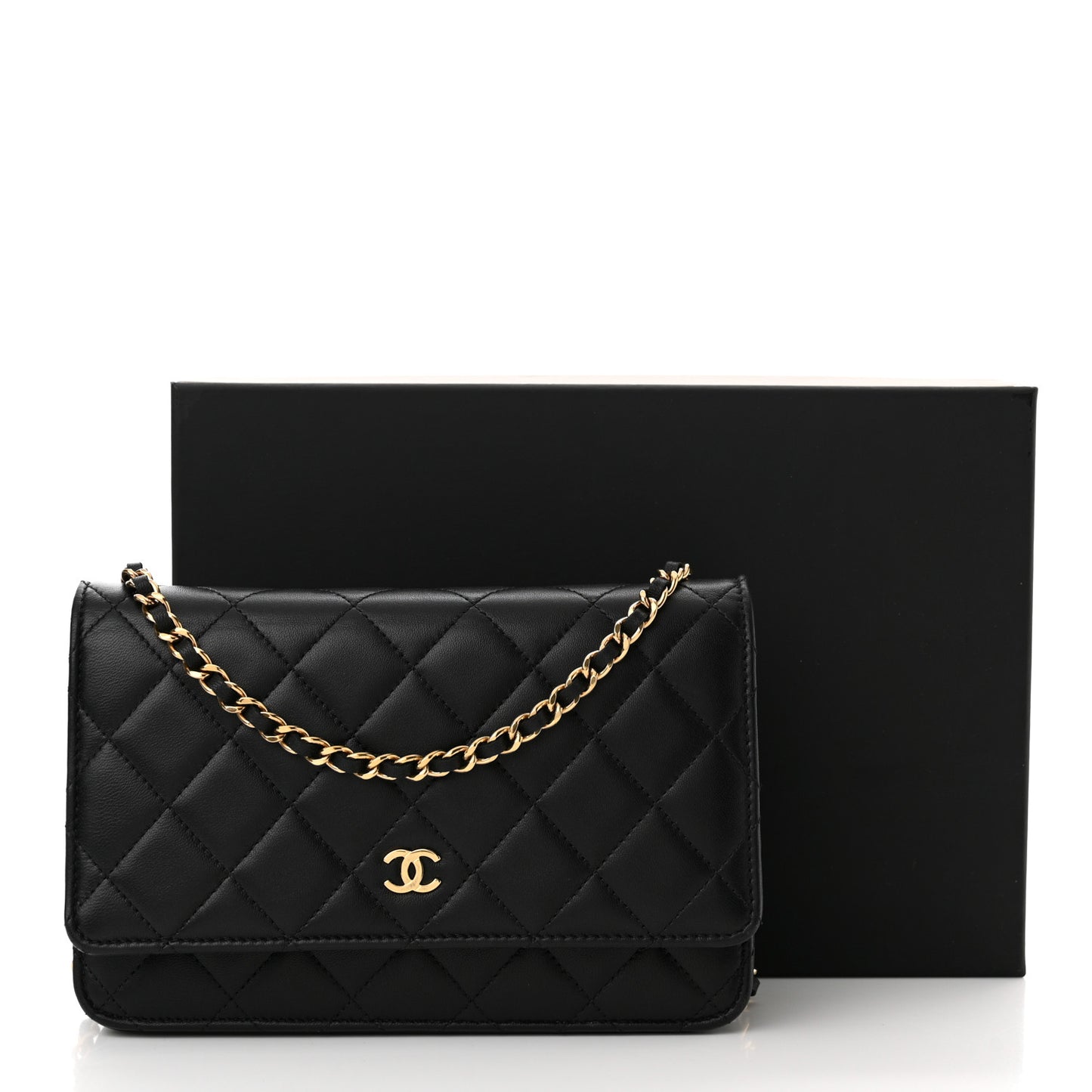 Lambskin Quilted Wallet On Chain WOC Black