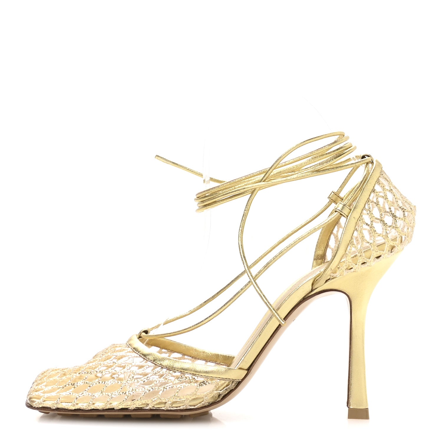 Bottega Veneta Mesh Nappa Stretch Ankle Tie 90mm Sandals 39 Gold