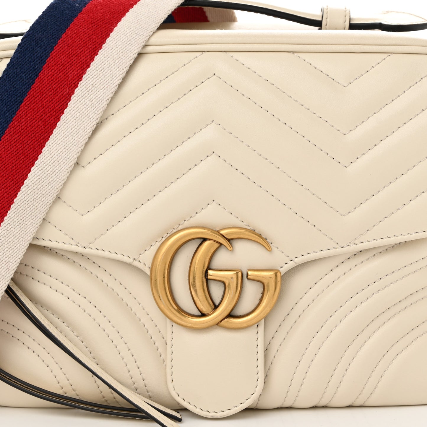 Calfskin Matelasse Sylvie Web Small GG Marmont Top Handle Shoulder Bag White