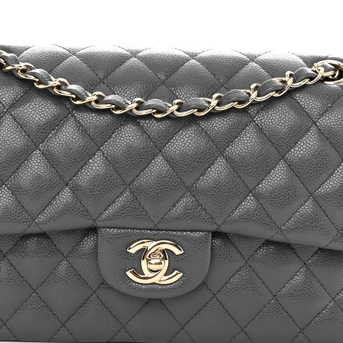 Caviar Quilted Medium Double Flap Dark Grey
