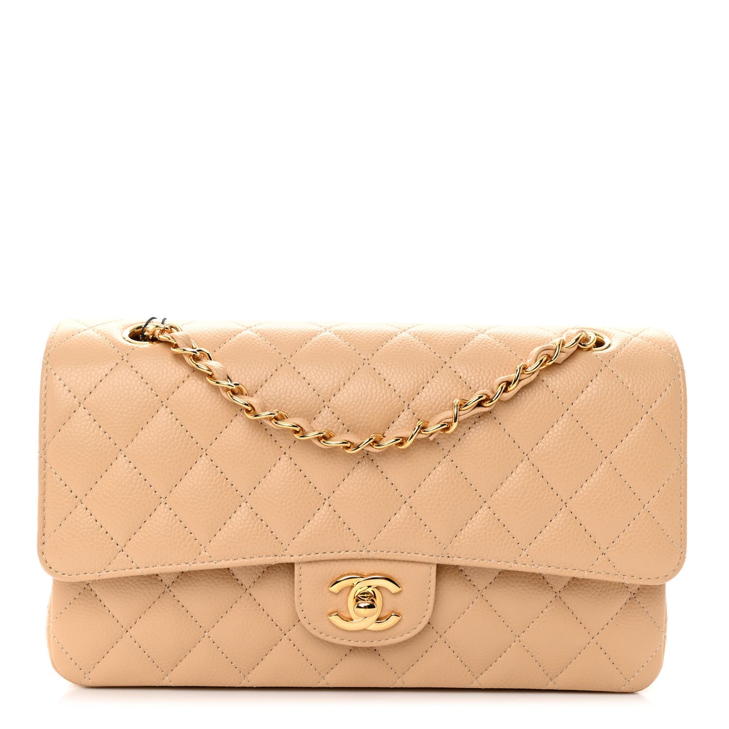 Caviar Quilted Medium Double Flap Beige