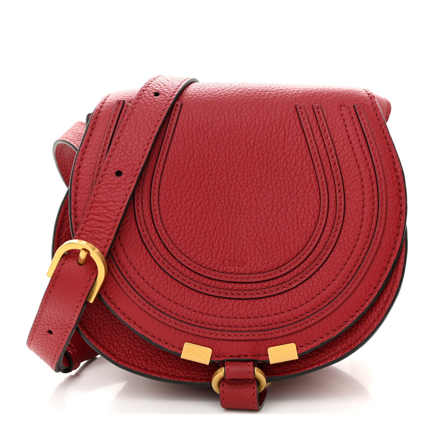 Grained Calfskin Small Marcie Saddle Bag Red