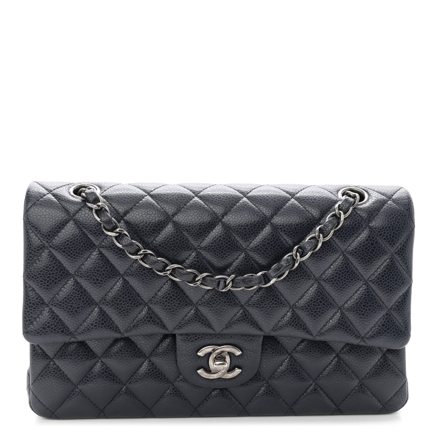 Caviar Quilted Medium Double Flap Navy
