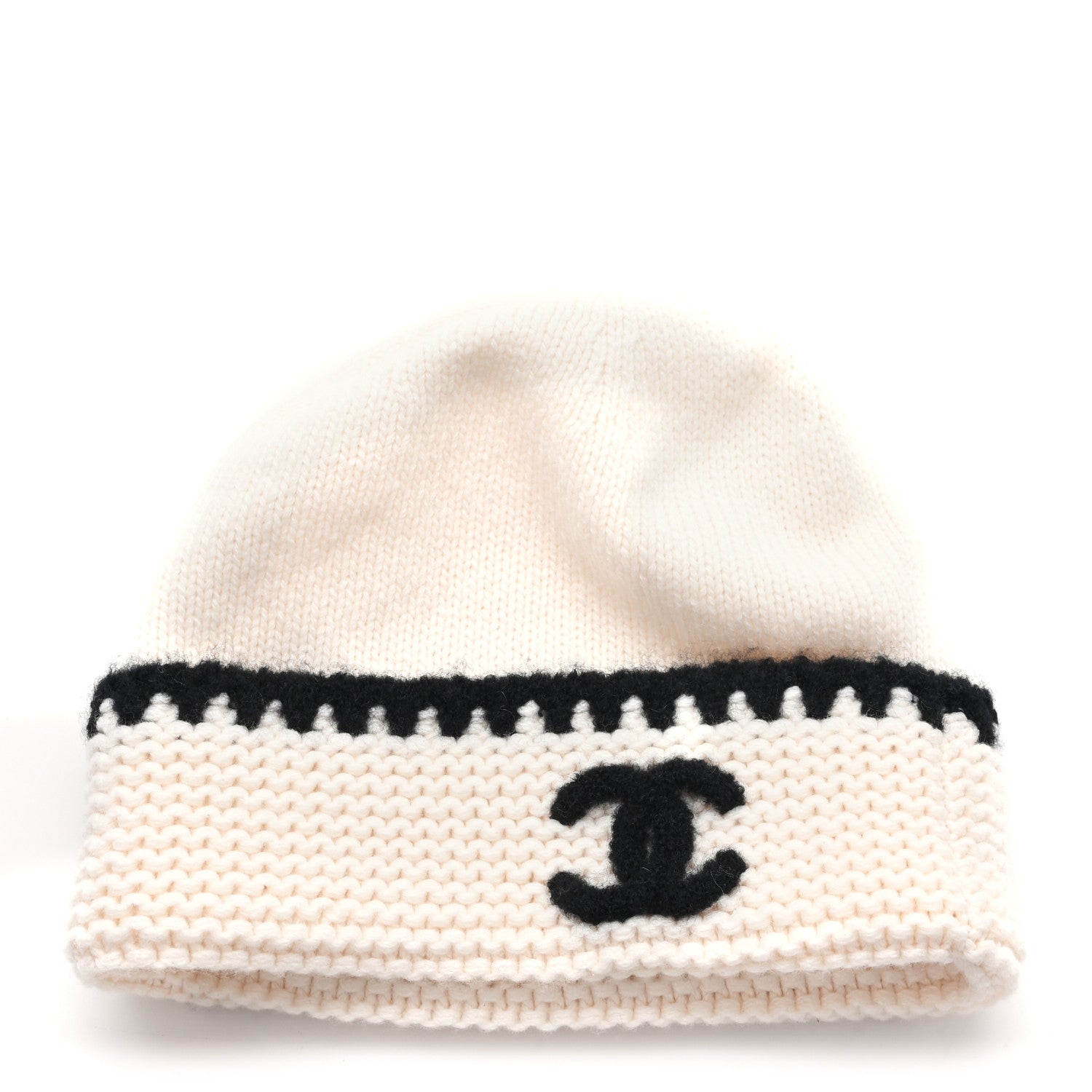 Chanel Cashmere CC Knitted Beanie Hat Black White 1821057