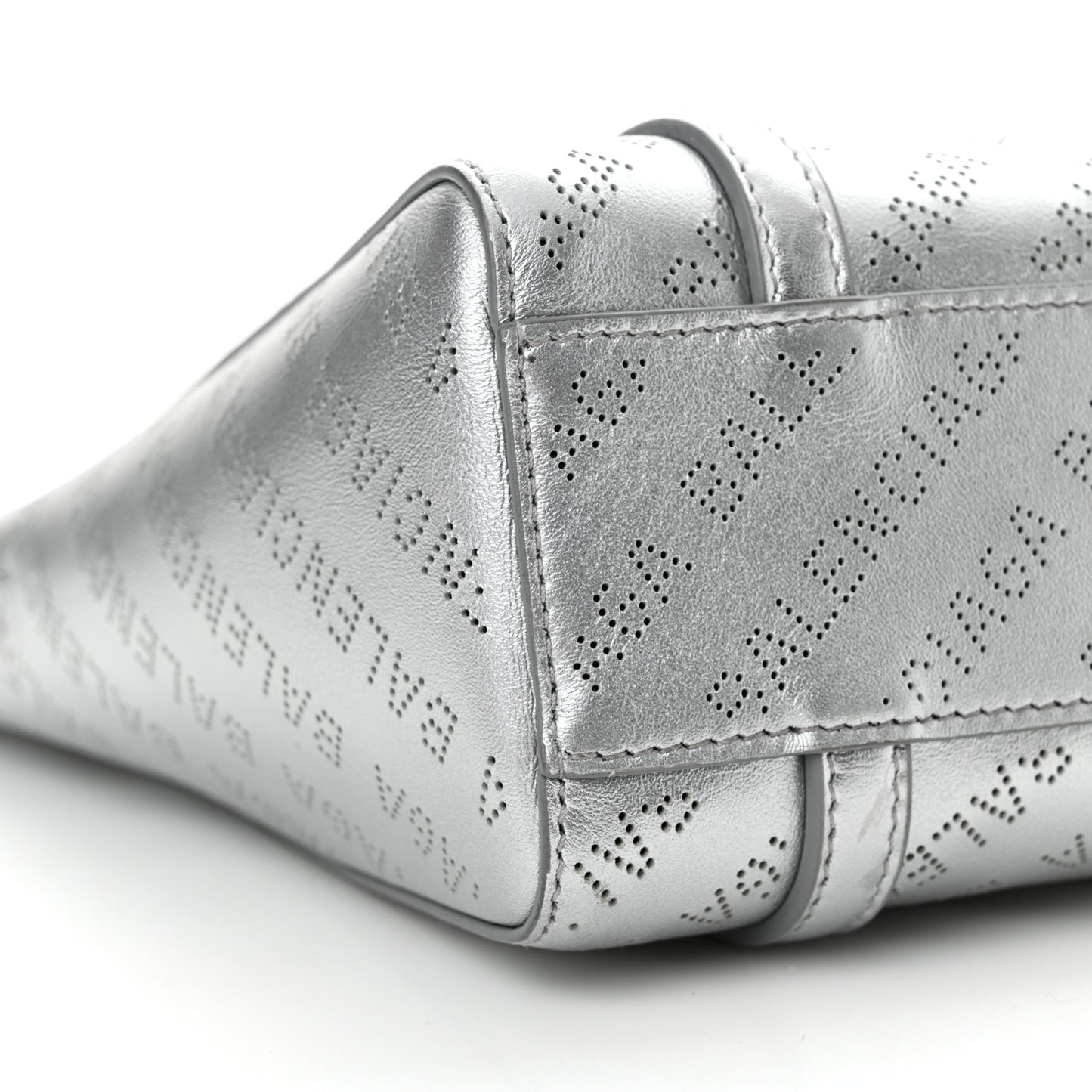 Metallic Calfskin Logo Perforated XXS Everyday Tote New Silver
