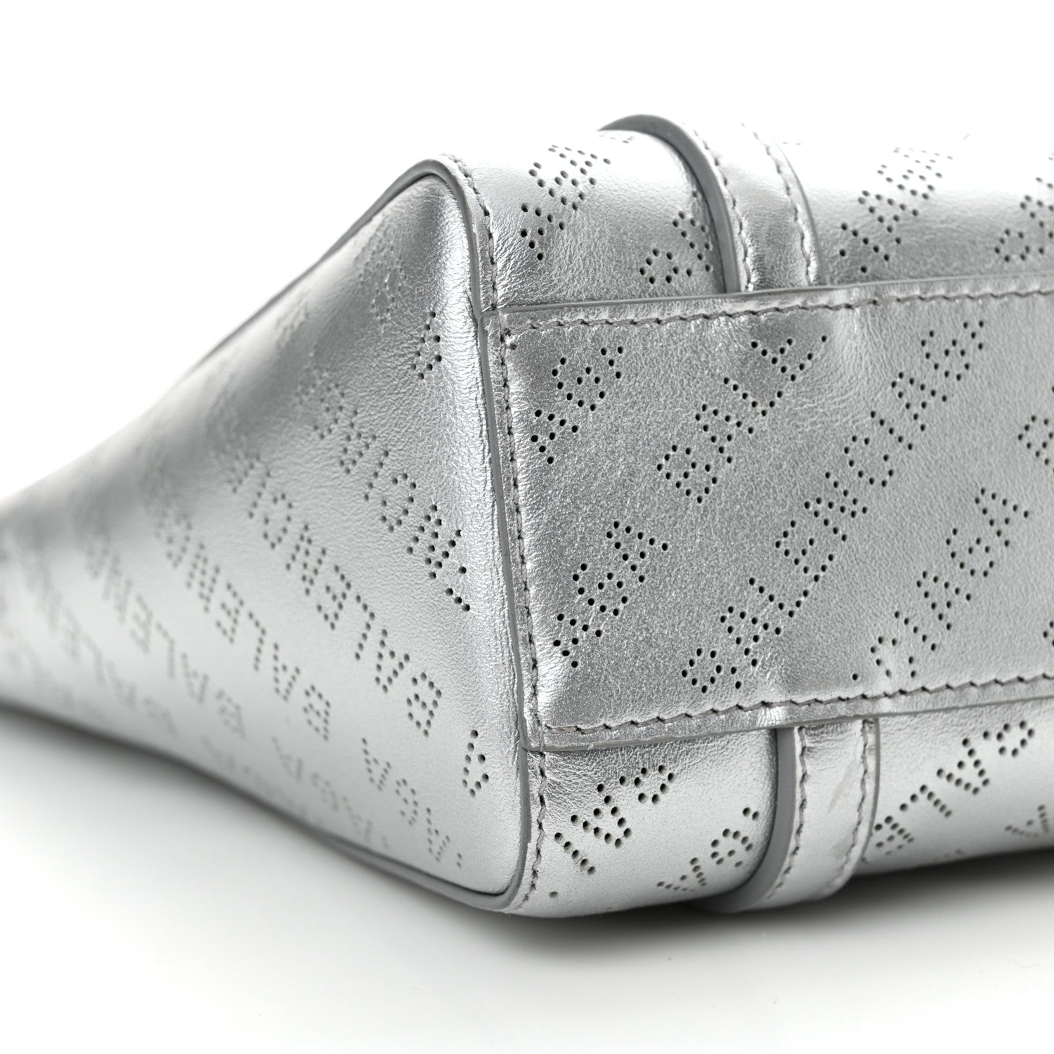 Balenciaga Metallic Calfskin Logo Perforated XXS Everyday Tote New Silver 9 of 14