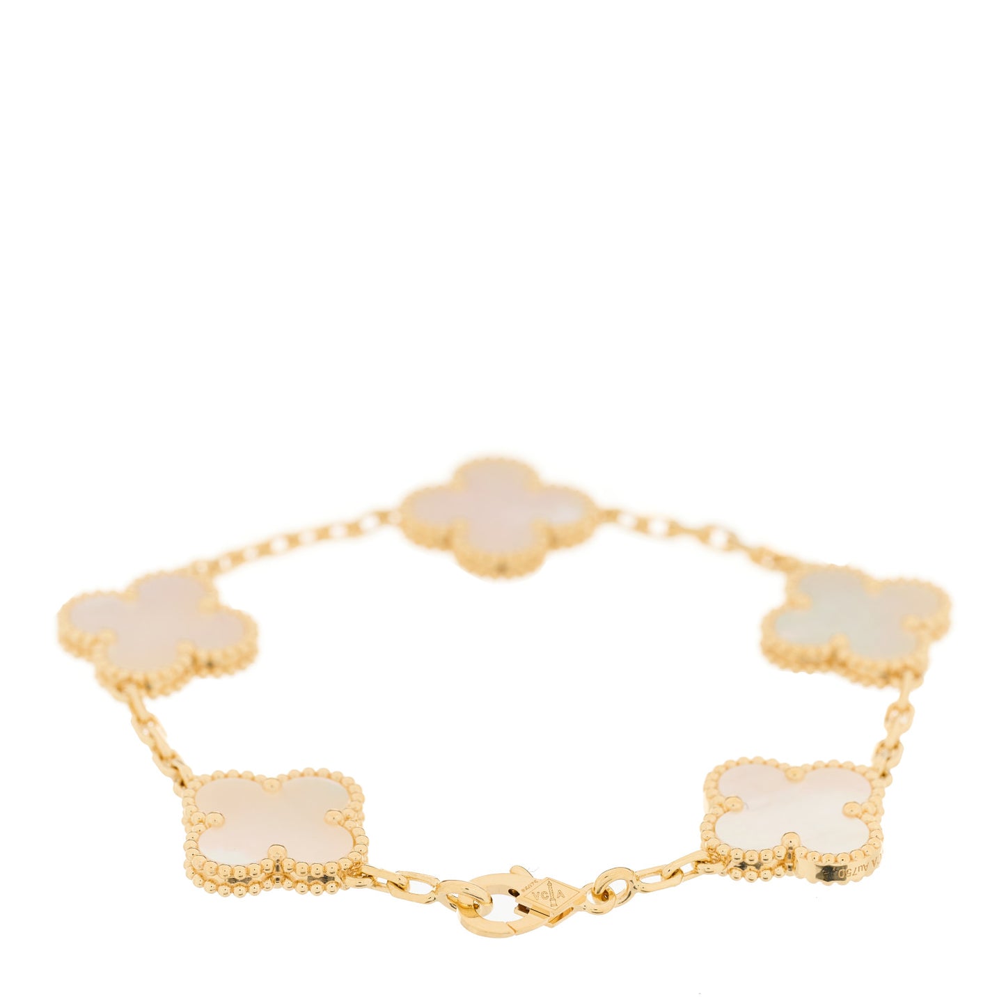 18K Yellow Gold Mother of Pearl 5 Motifs Vintage Alhambra Bracelet