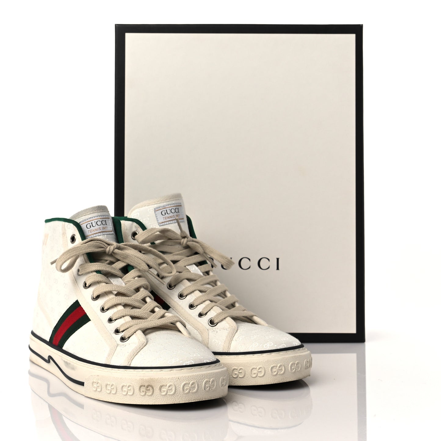 Jacquard Mini GG Monogram Web Mens 1977 Tennis High Top Sneakers 9 White