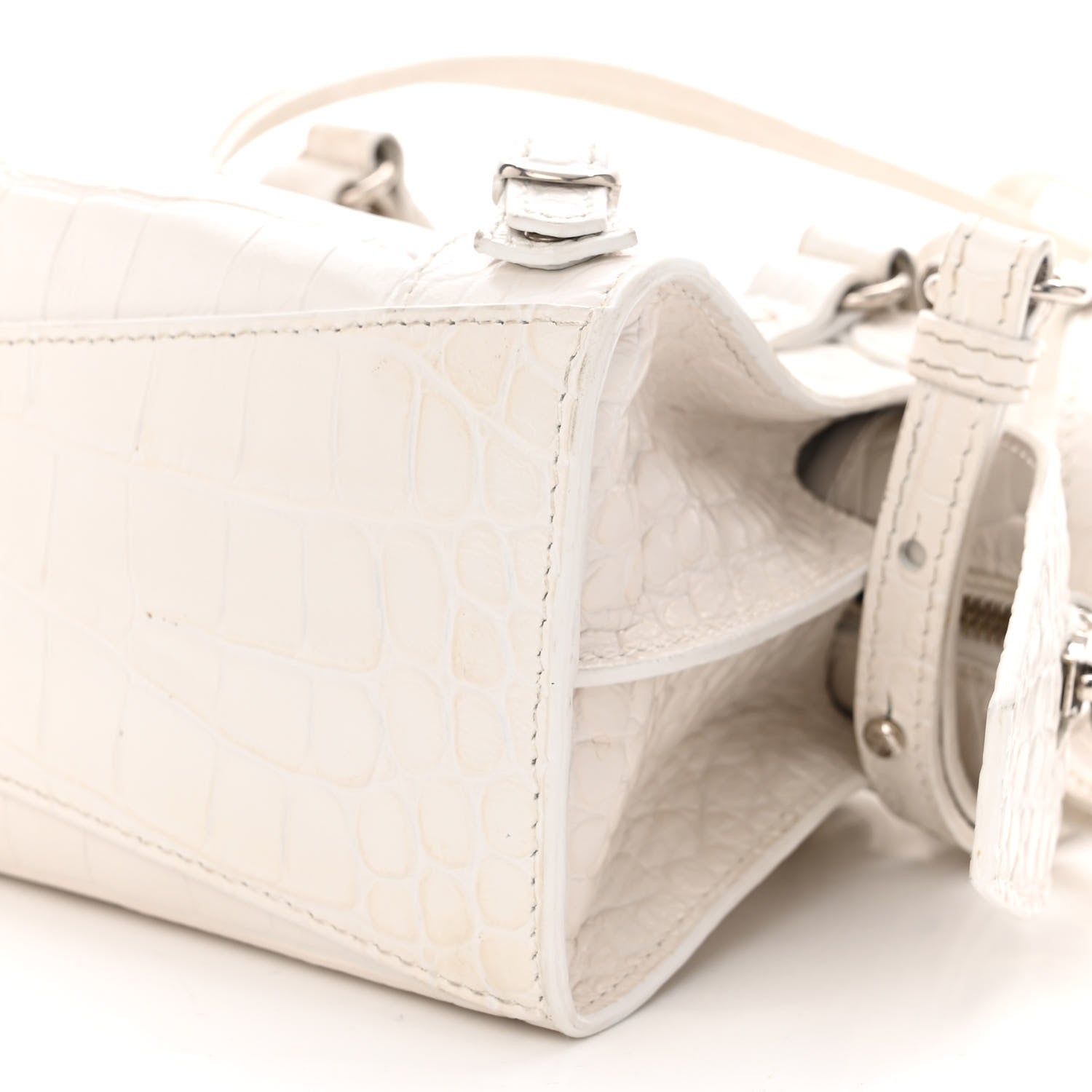 Balenciaga Extra Supple Calfskin Crocodile Embossed Neo Classic Silver Hardware Mini City White 9 of 12