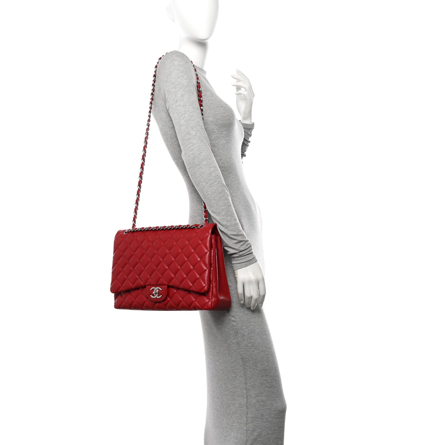 Caviar Quilted Maxi Double Flap Red